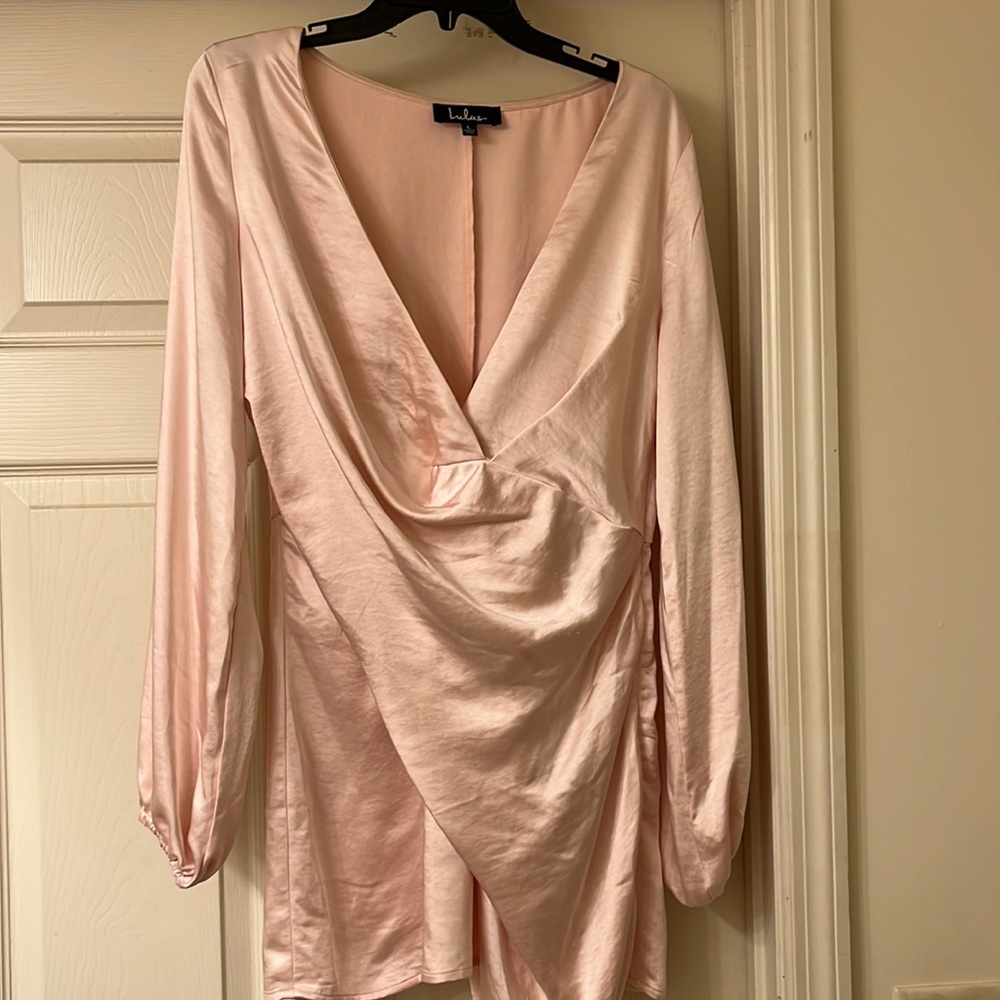 Pink Silky Wrap Dress- Lulus